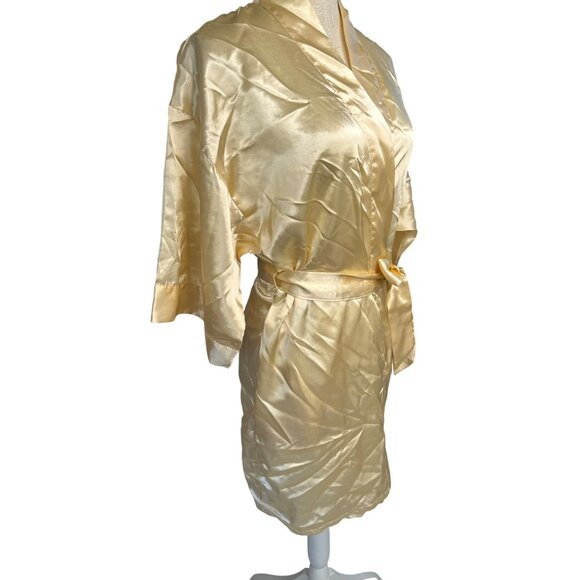 Gold Bridesmaid Satin Robe Kimono Style With Tie Belt S - Picture 3 of 6